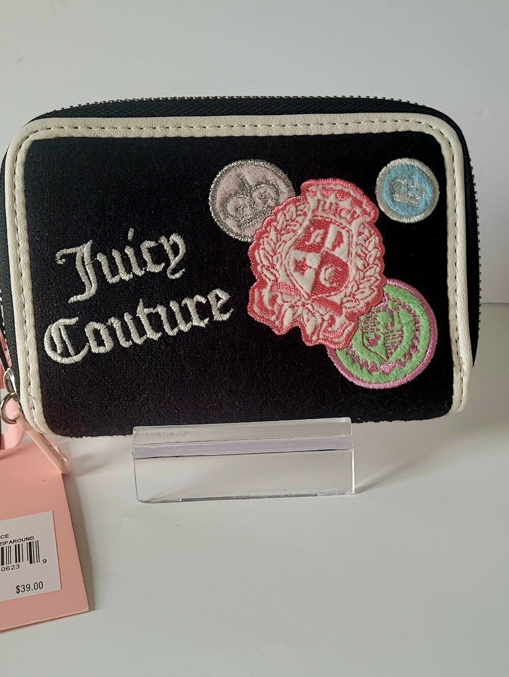 Juicy Couture Double Zipper Wallet with Embroidered Crest Patches
